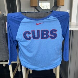 Nike Two-Tone Blue CUBS Raglan Tee with Red Outline
